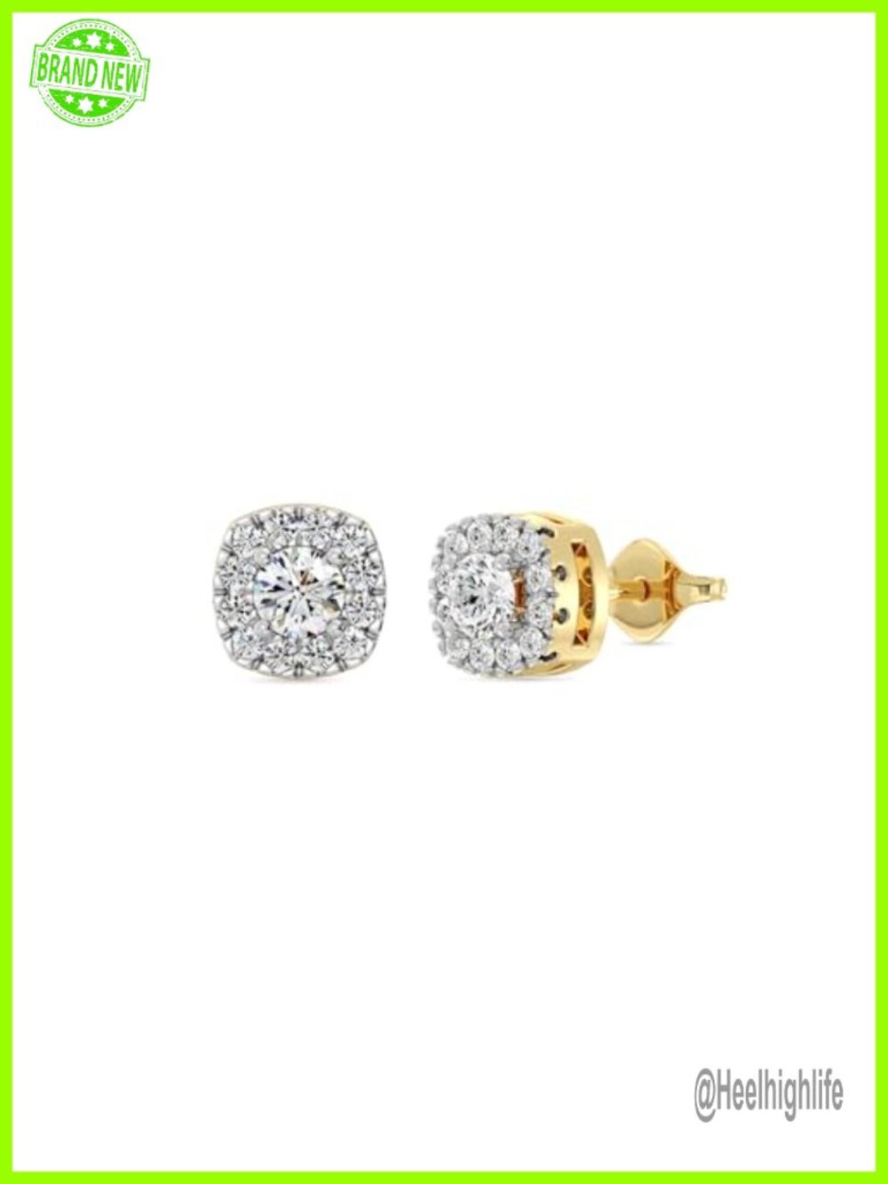 Lab-Grown Diamond Stud Earrings Sterling Silver 14KT Yellow Gold Plated Halo